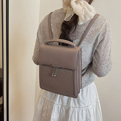 Faux Flap Backpack Leather Plain