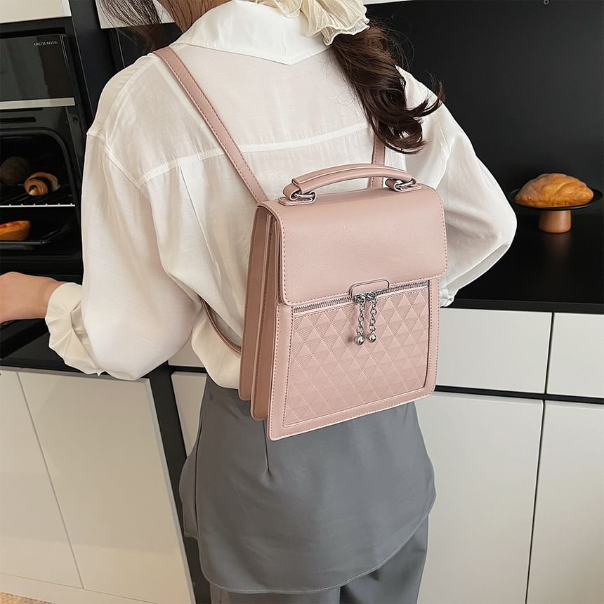 Faux Flap Backpack Leather Plain