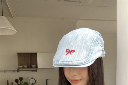 Ribbon Newsboy Cap Denim