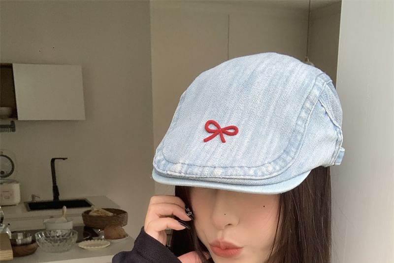 Ribbon Newsboy Cap Denim