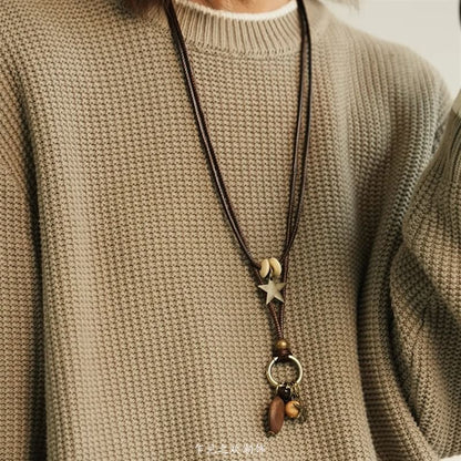 Pendant Necklace Bead Star Layered Cord