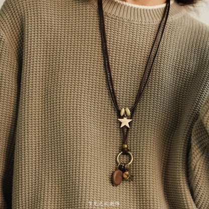 Pendant Necklace Bead Star Layered Cord
