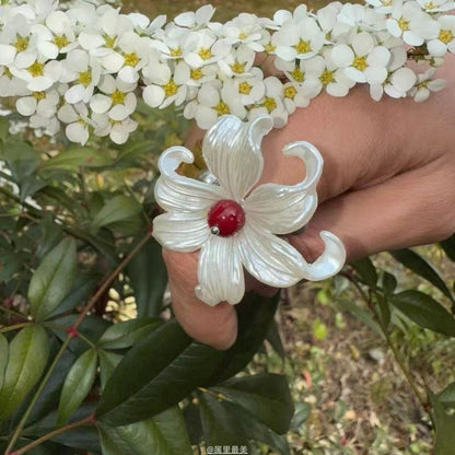 Faux Floral Pearl Elastic Ring Alloy