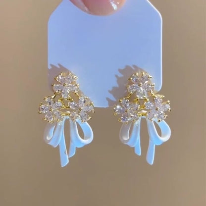 Earring Floral Bow Rhinestone Alloy Chandelier