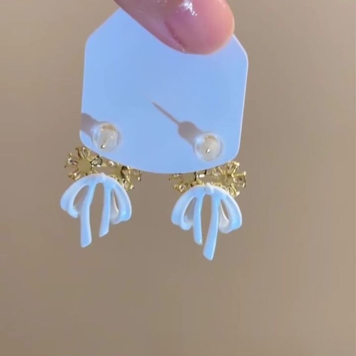 Earring Floral Bow Rhinestone Alloy Chandelier