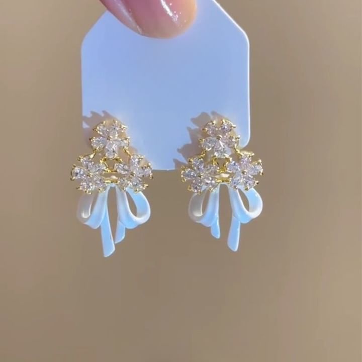 Earring Floral Bow Rhinestone Alloy Chandelier