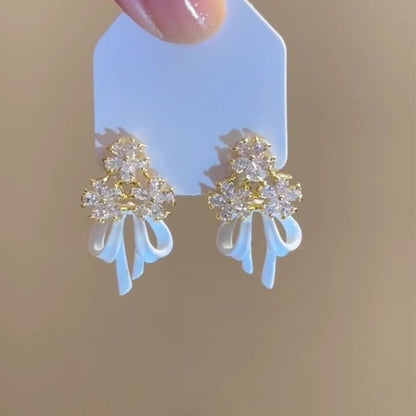 Earring Floral Bow Rhinestone Alloy Chandelier