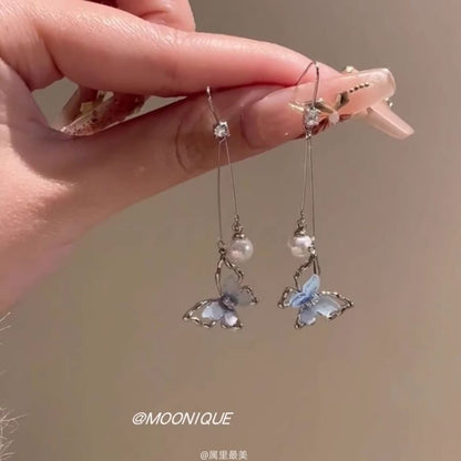 Dangle Pearl Earring Butterfly Alloy Faux Resin