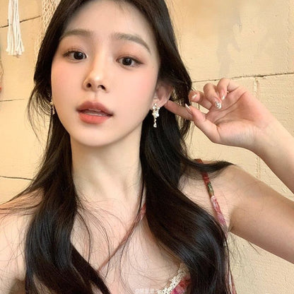 Rhinestone Earring Floral Drop Alloy