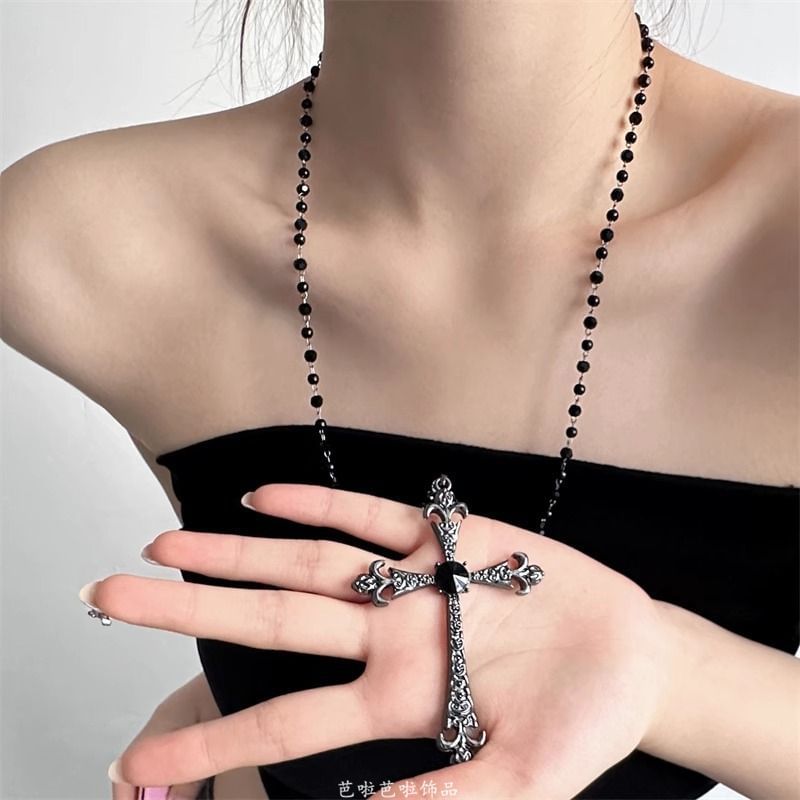 Pendant Station Faux Gemstone Necklace Cross