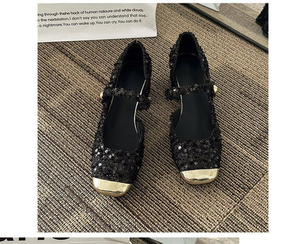 Block Tweed Toe Mary Sequin Heel Pumps Square Jane