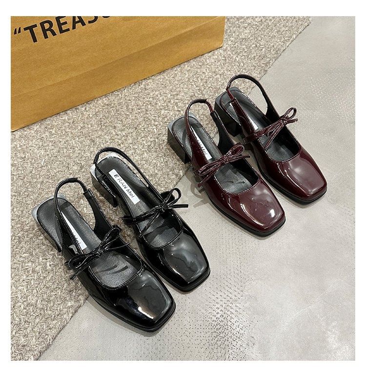 Toe Slingback Pumps Jane Mary Bow Square