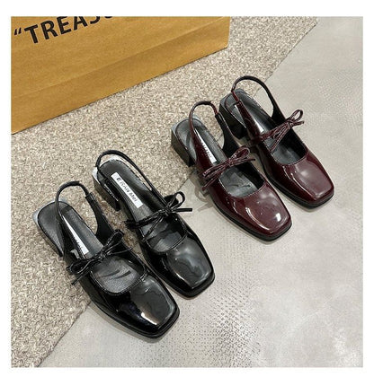 Toe Slingback Pumps Jane Mary Bow Square