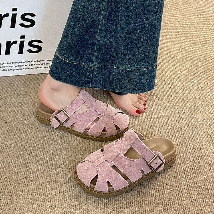 Suede Platform Woven Faux Mules