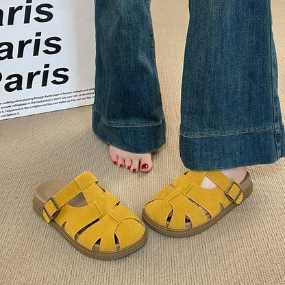 Suede Platform Woven Faux Mules