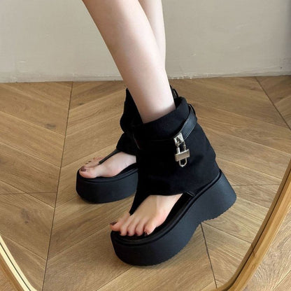 Panel Boots Thong Platform Padlock