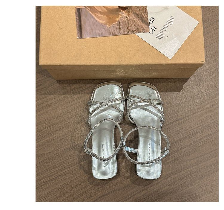 Rhinestone Heel Sandals Block