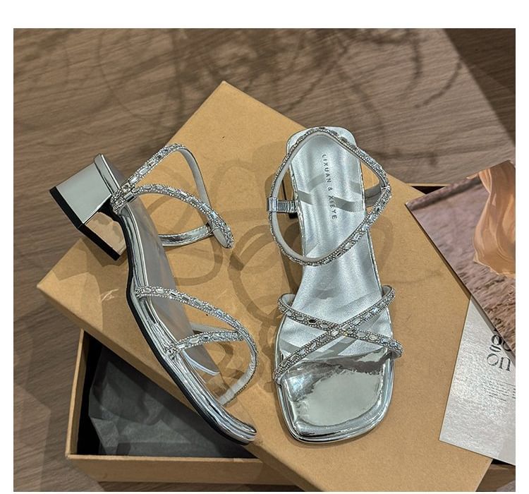 Rhinestone Heel Sandals Block