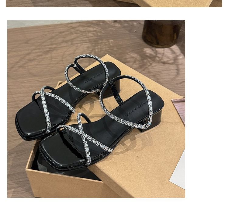 Rhinestone Heel Sandals Block