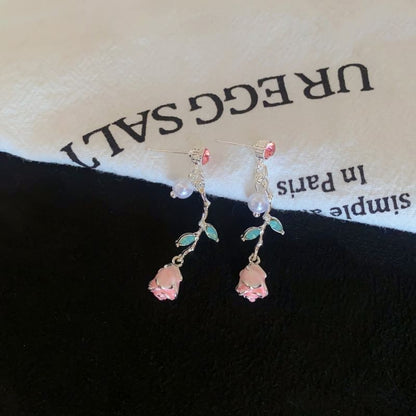 Earring CZ Drop Flower Pearl Faux