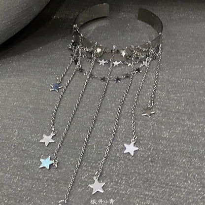 Chain Fringed Open Bangle Star