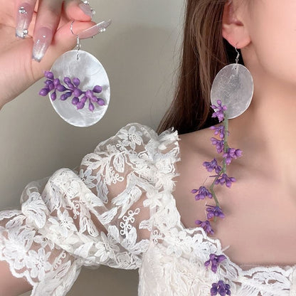 Drop Earring Asymmetrical Disc Flower Statement