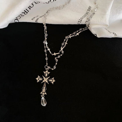 Necklace Layered CZ Cross Pendant Bead