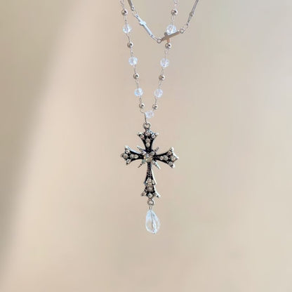 Necklace Layered CZ Cross Pendant Bead
