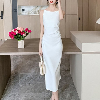 Sheath Plain Midi Sleeveless Dress