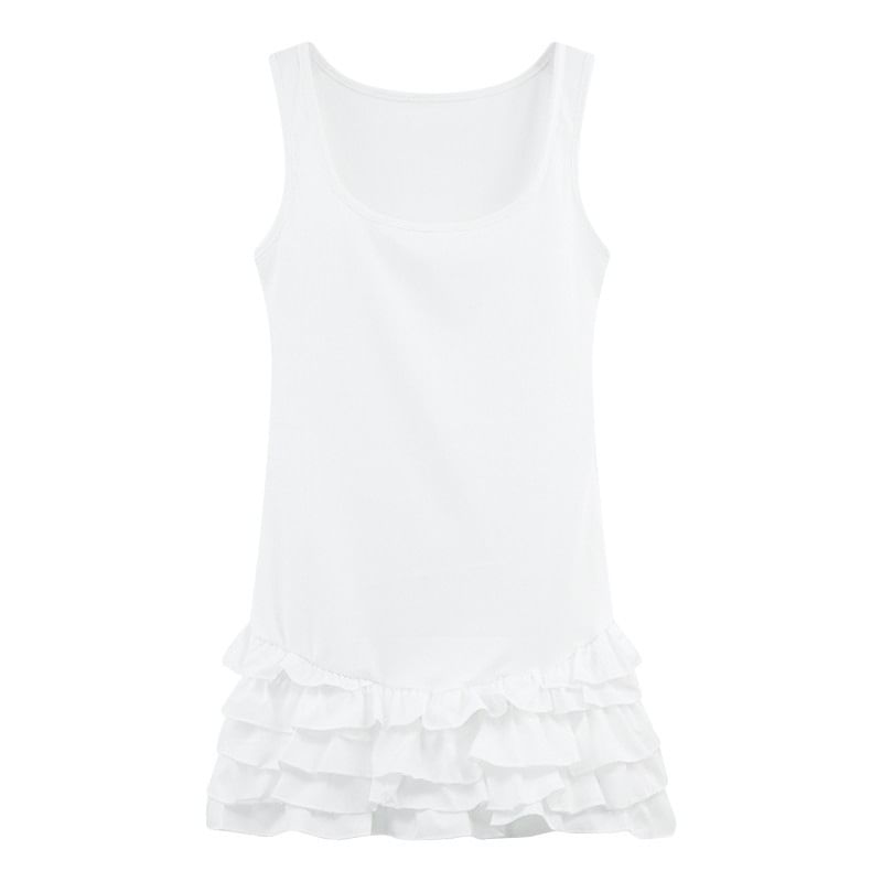Plain Sleeveless Tiered Mini Dress