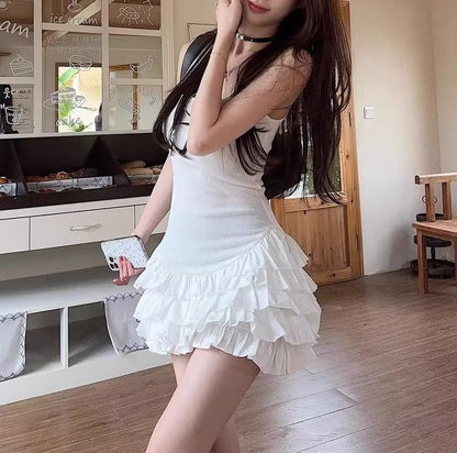 Plain Sleeveless Tiered Mini Dress