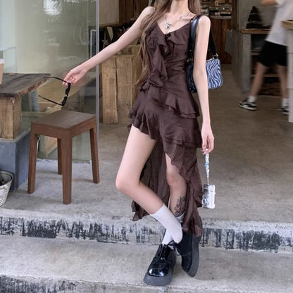 A-Line Asymmetrical V-Neck Sleeveless Dress