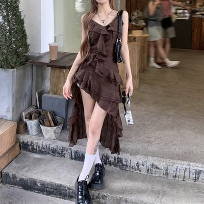 A-Line Asymmetrical V-Neck Sleeveless Dress