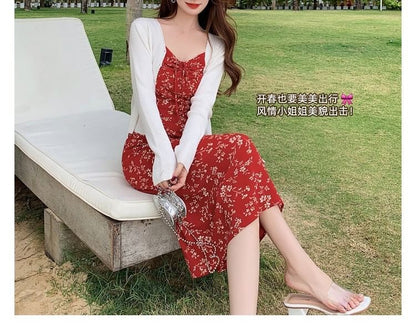 Sleeveless Sheath Floral Print Dress V-Neck Maxi