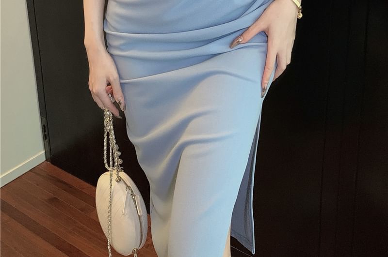 Plain Neck Maxi Halter Dress Sheath