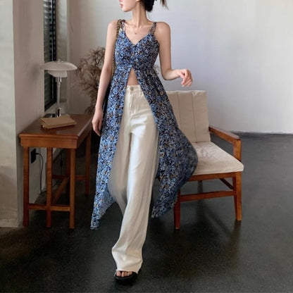 Floral Midi Dress V-Neck Sleeveless A-Line Print