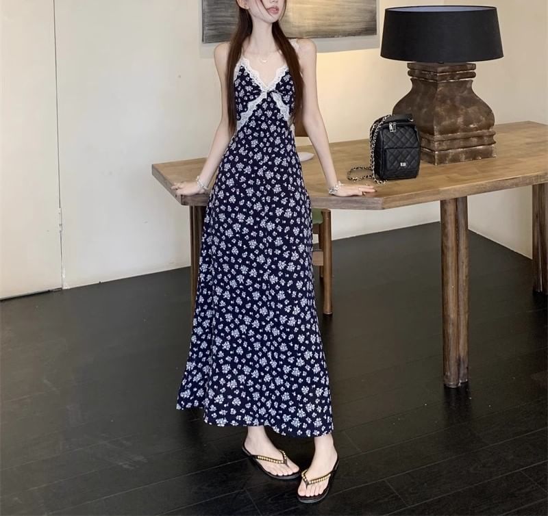Print Maxi Sleeveless Cardigan Dress Floral / V-Neck A-Line