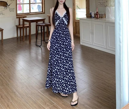 Print Maxi Sleeveless Cardigan Dress Floral / V-Neck A-Line