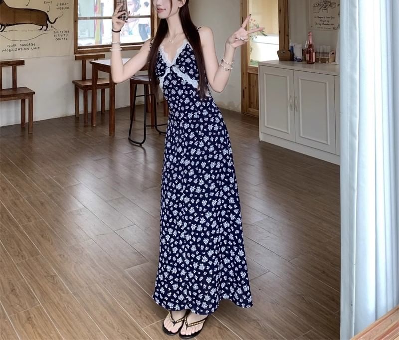 Print Maxi Sleeveless Cardigan Dress Floral / V-Neck A-Line