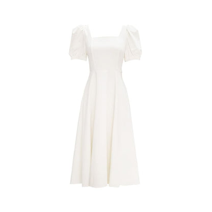 Plain A-Line Dress Short-Sleeve Neck Maxi Square