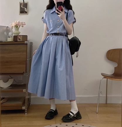 Maxi Striped A-Line Shirt Short-Sleeve Dress