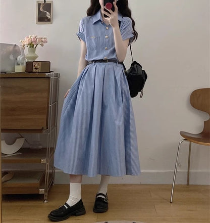 Maxi Striped A-Line Shirt Short-Sleeve Dress