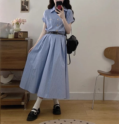 Maxi Striped A-Line Shirt Short-Sleeve Dress