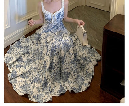 Floral Sleeveless V-Neck A-Line Dress Print Maxi