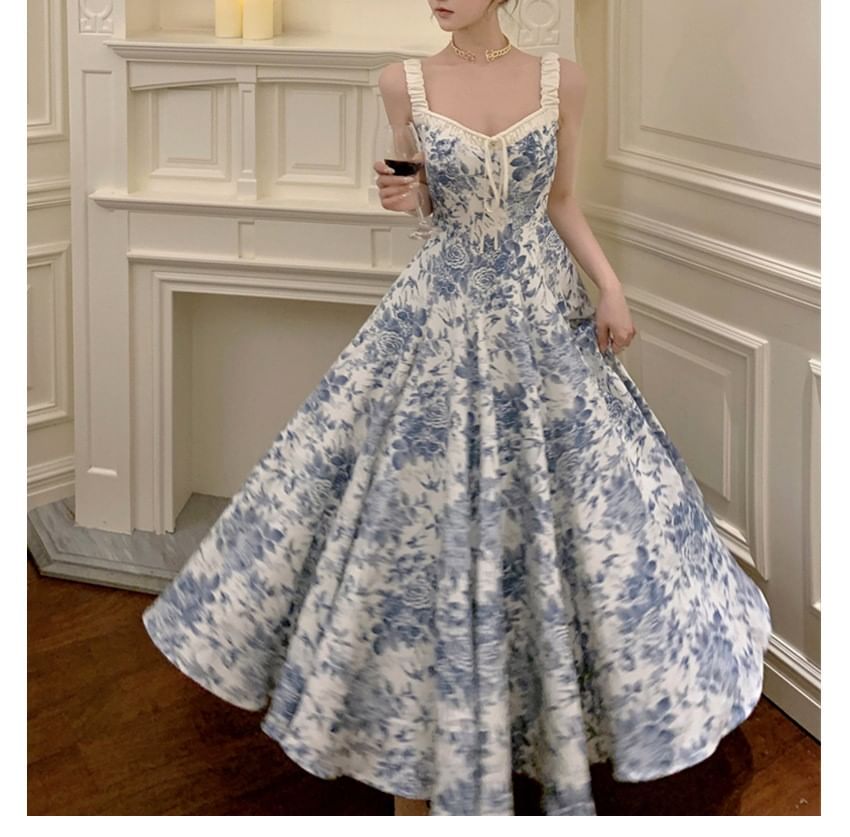 Floral Sleeveless V-Neck A-Line Dress Print Maxi