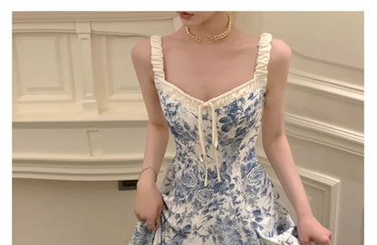 Floral Sleeveless V-Neck A-Line Dress Print Maxi