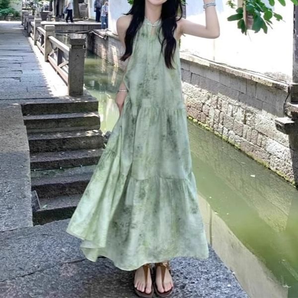 Dress Maxi Sleeveless Print A-Line
