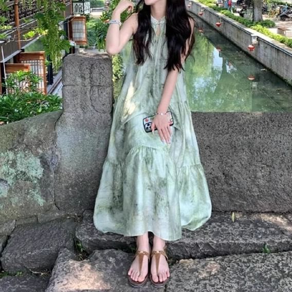 Dress Maxi Sleeveless Print A-Line