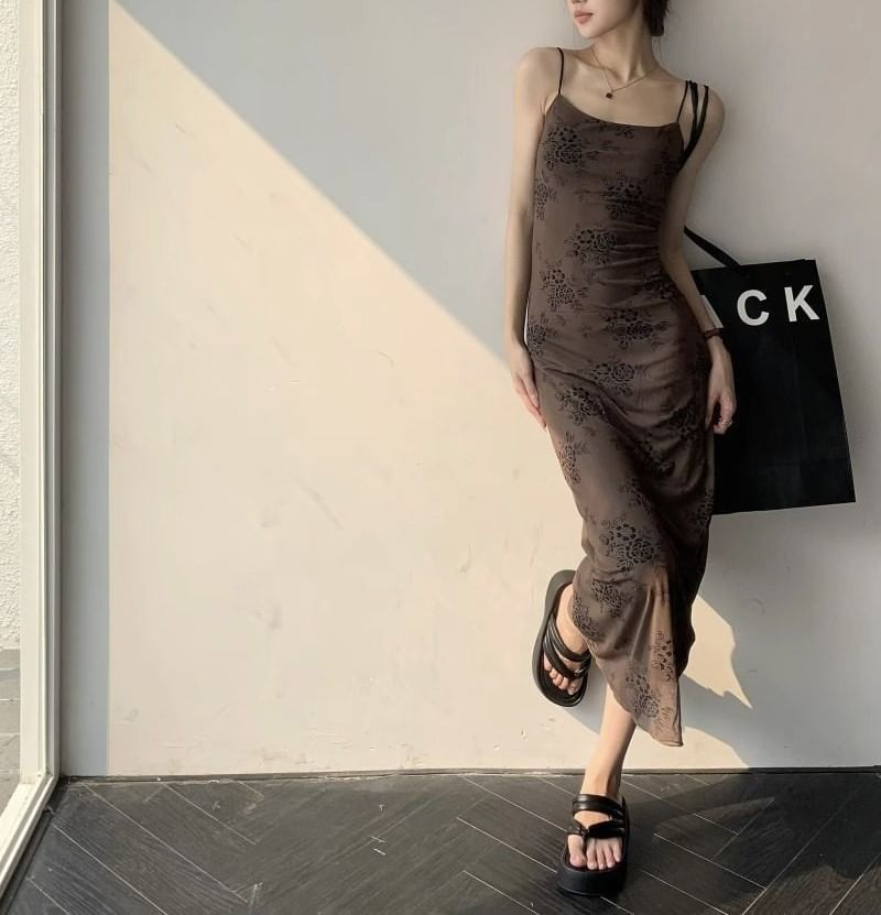A-Line Spaghetti Dress Strap Maxi Lace