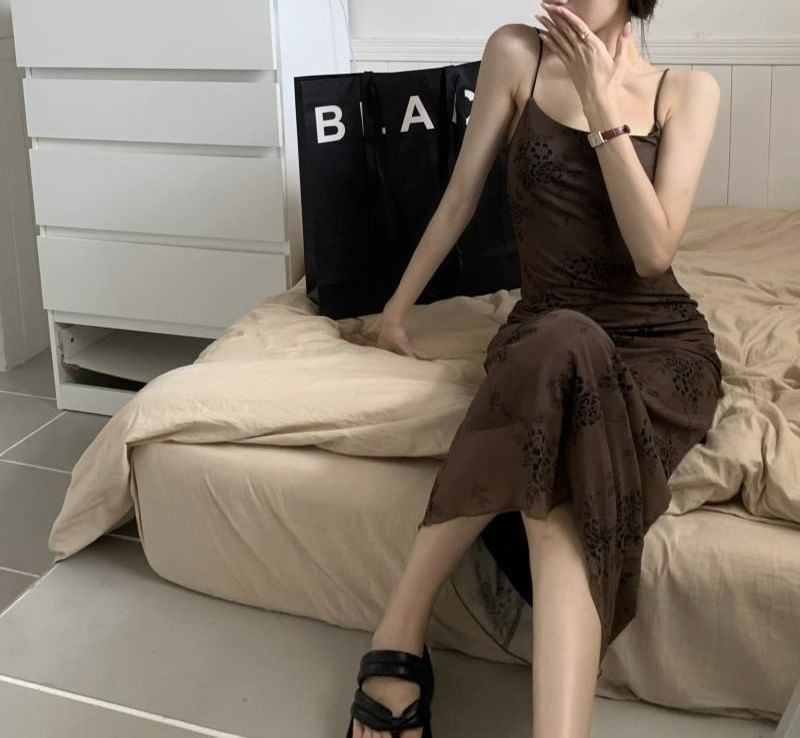 A-Line Spaghetti Dress Strap Maxi Lace